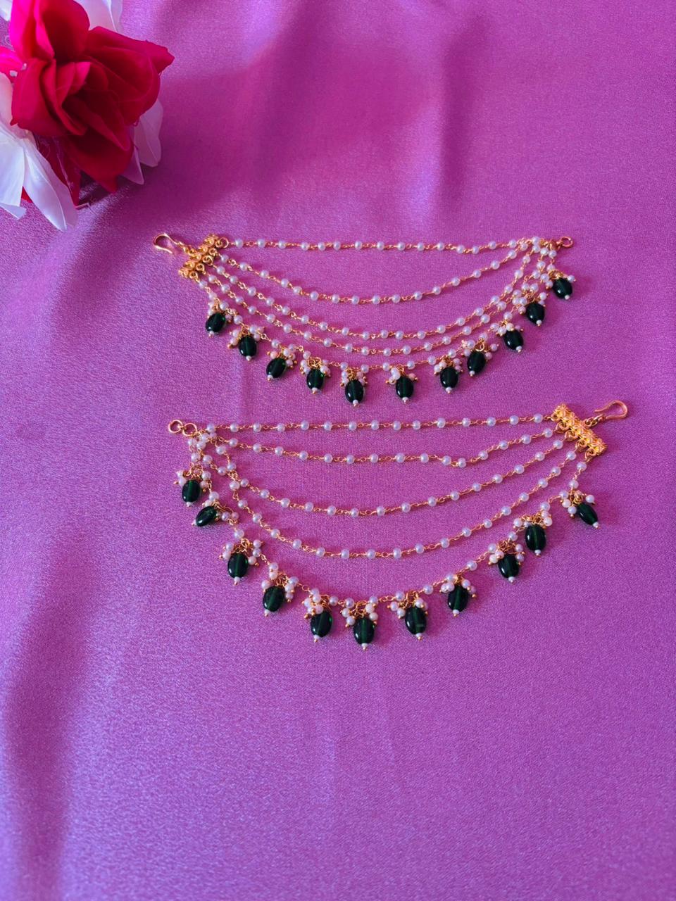 Multi-Layer Pearl & Kundan Ear Chain - Image 4