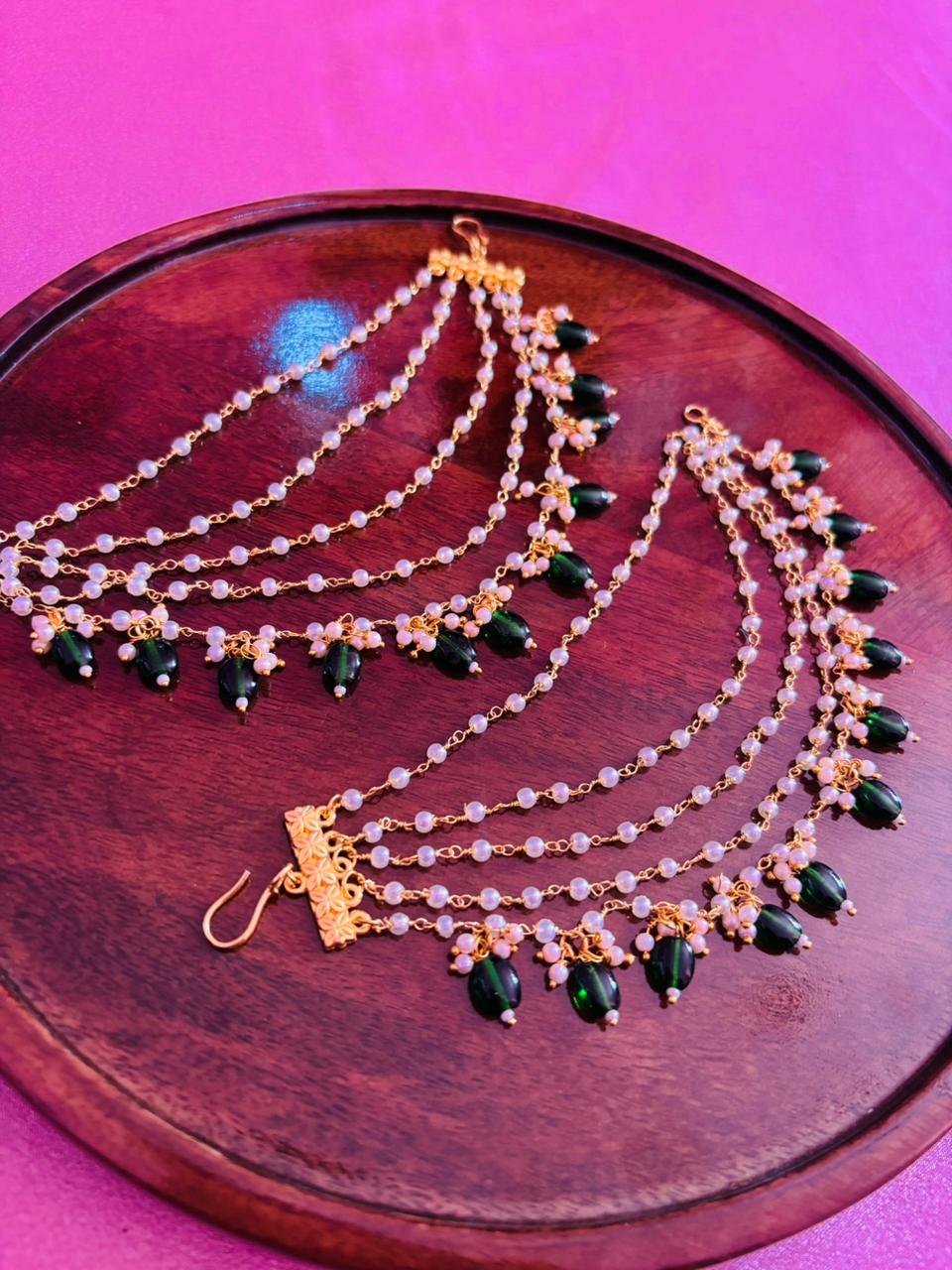 Multi-Layer Pearl & Kundan Ear Chain - Image 2