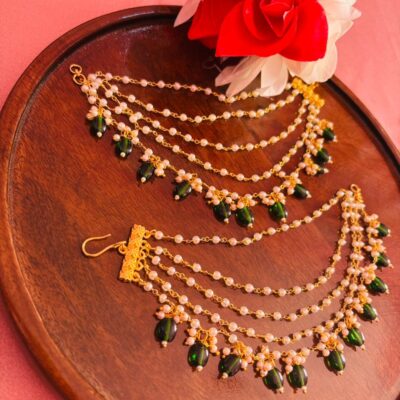 Multi-Layer Pearl & Kundan Ear Chain