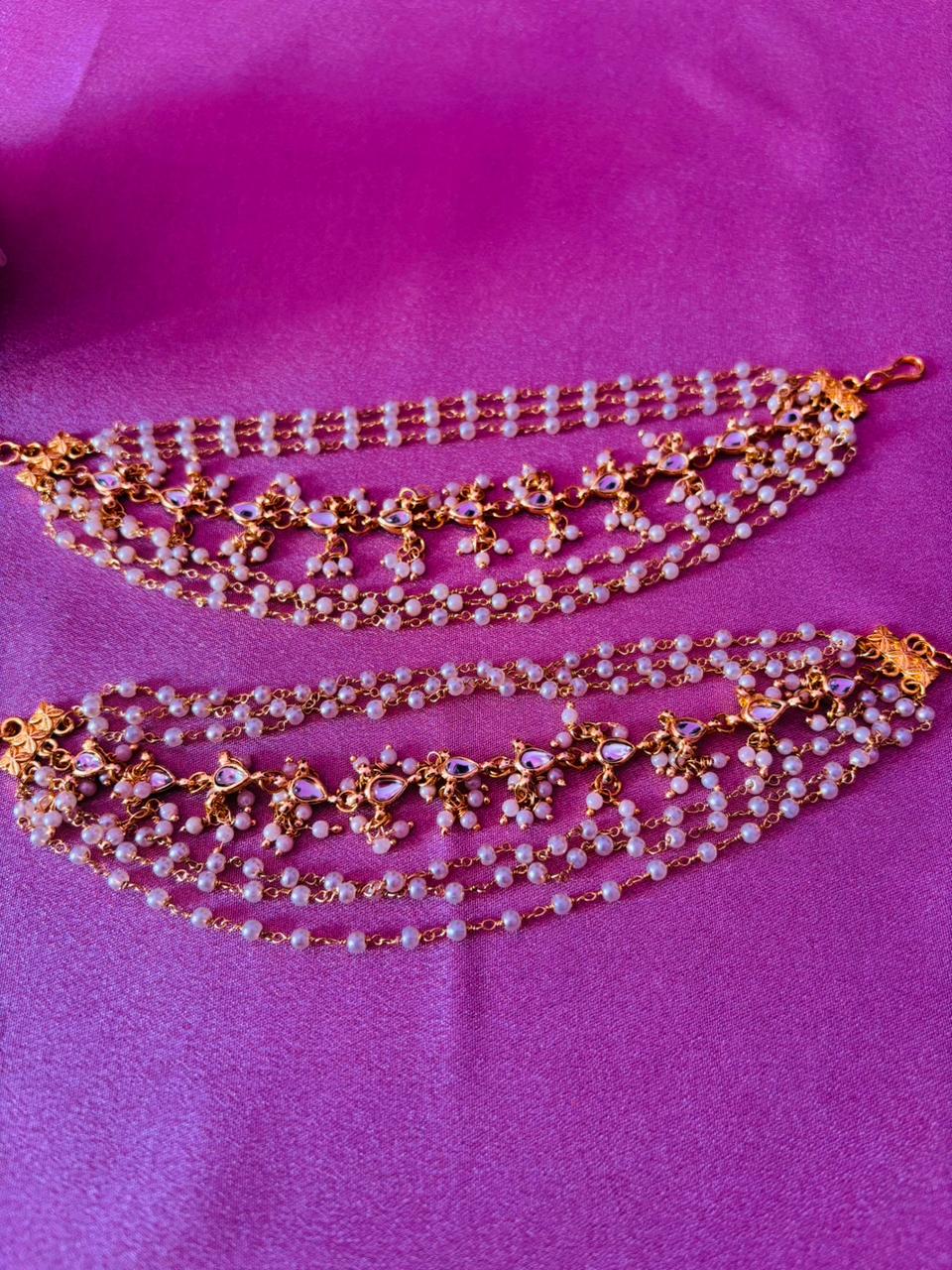 Multi-Layer Pearl & Kundan Ear Chain - Image 2