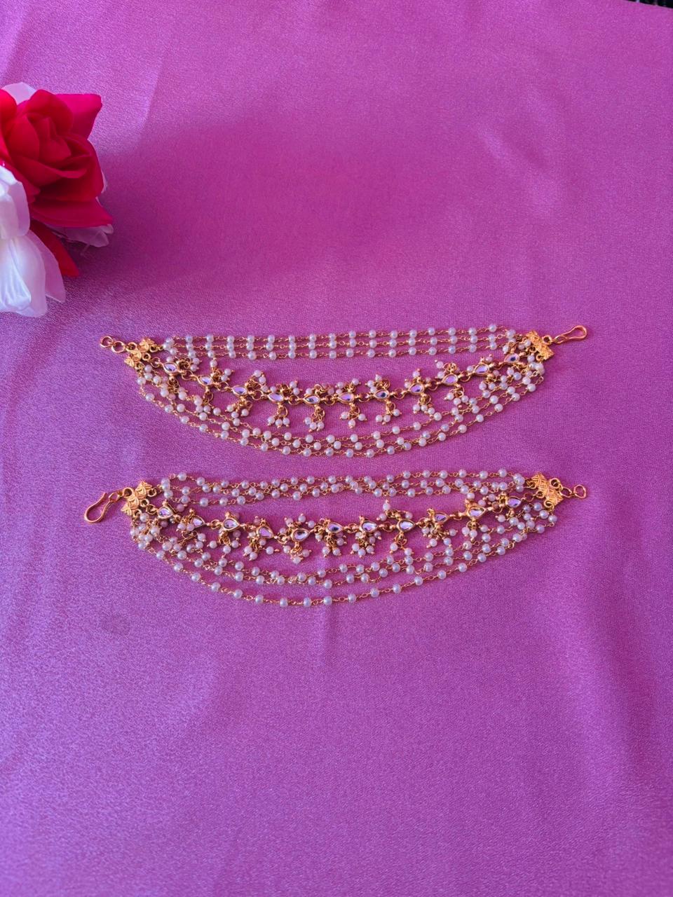 Multi-Layer Pearl & Kundan Ear Chain