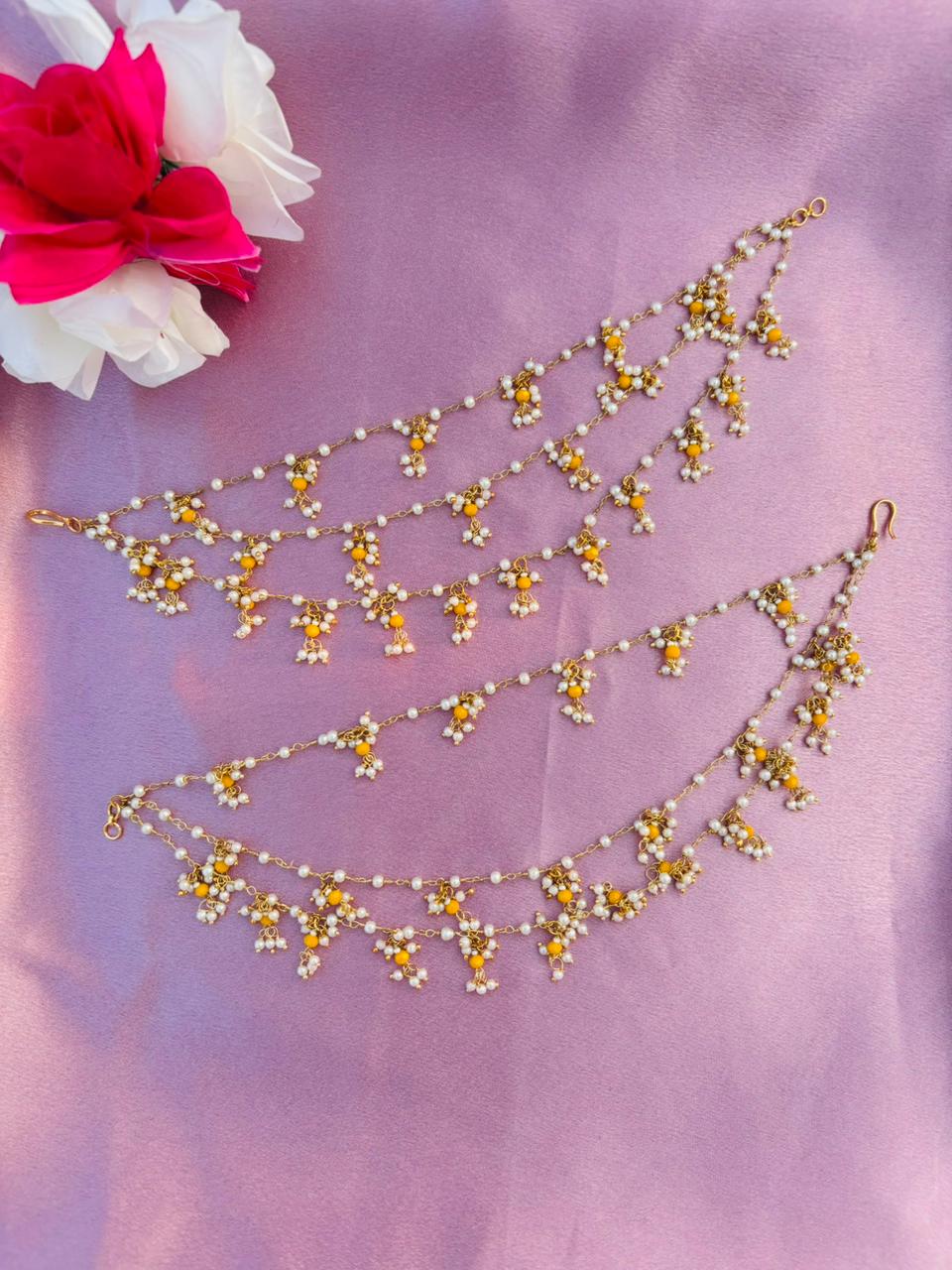 The Naaz: Elegant Yellow & White Pearl Layered Ear Sahara