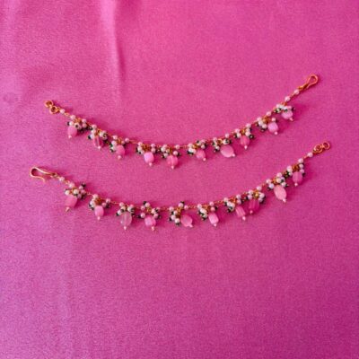 Handcrafted Pink Stone & Pearl Ear Chain