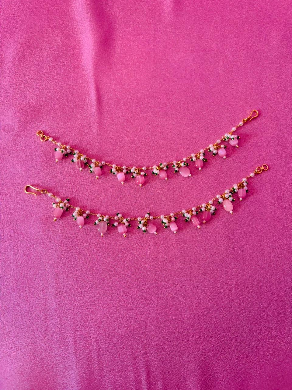 Handcrafted Pink Stone & Pearl Ear Chain