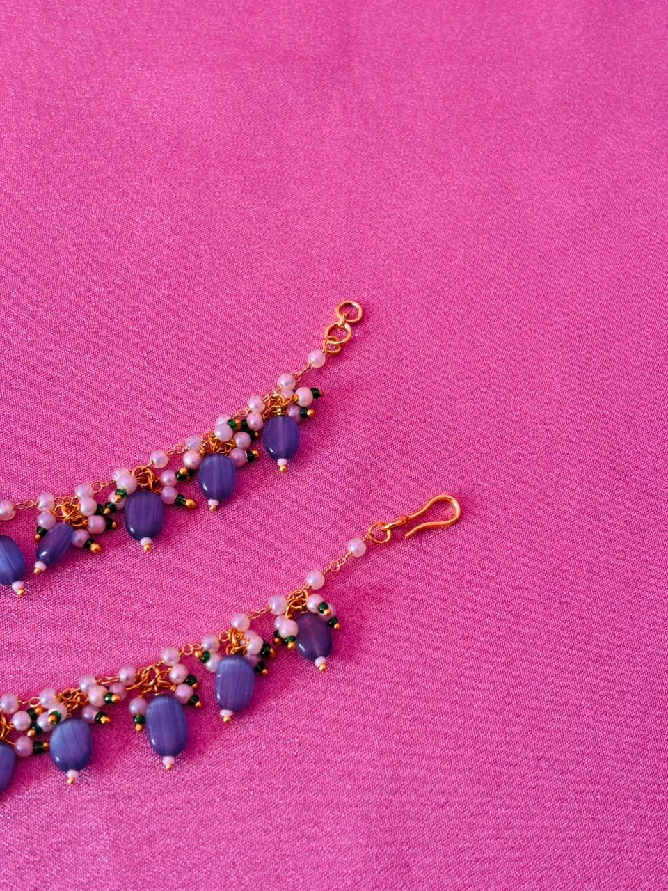 Handcrafted Blue Stone & Pearl Ear Chain - Image 3