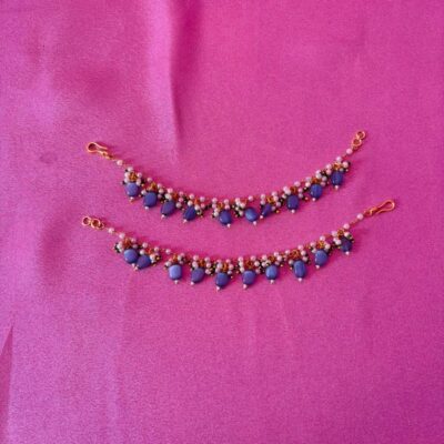 Handcrafted Blue Stone & Pearl Ear Chain