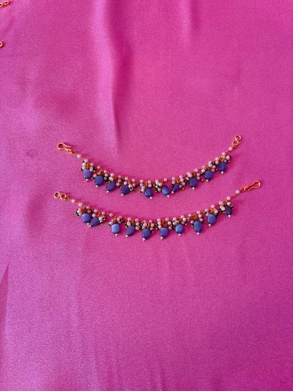 Handcrafted Blue Stone & Pearl Ear Chain