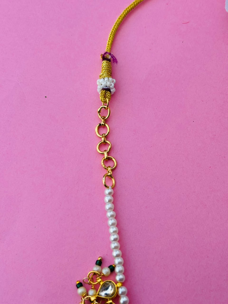 Long Pearl Mala with Kundan and Green Bead Accents - Image 5
