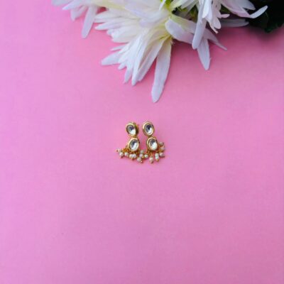 Dainty Kundan & Pearl Beaded Stud Earrings