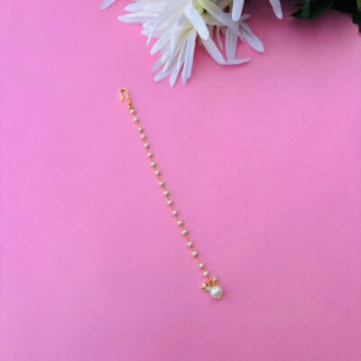 White Pearl Maang Tikka with Pearl Chain