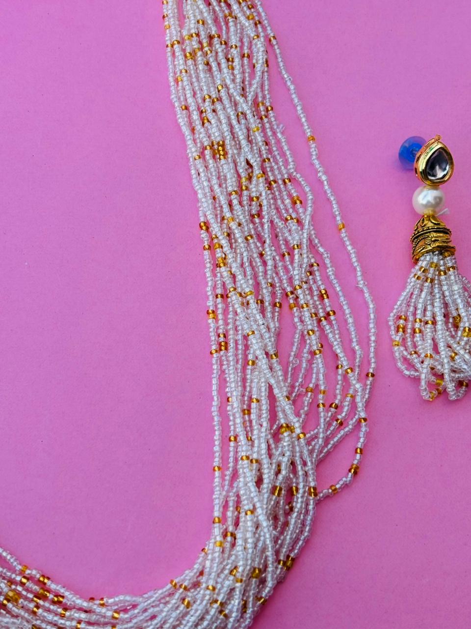 Multi-Layered Pearl & Golden Bead Necklace Set - Image 2