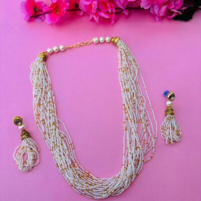 Multi-Layered Pearl & Golden Bead Necklace Set