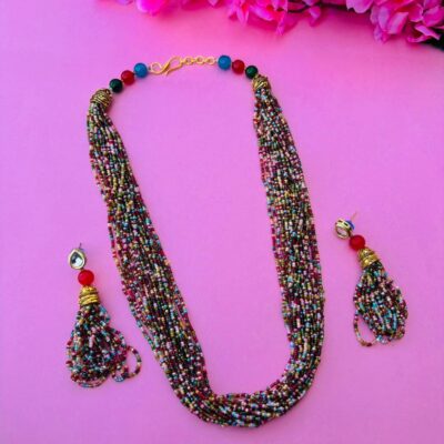 Multi-Layered Multi Beads & Golden Beads Necklace Set