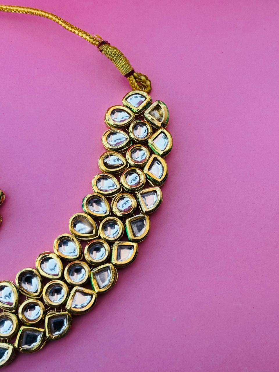 Kundan Statement Necklace with Earrings - Image 3