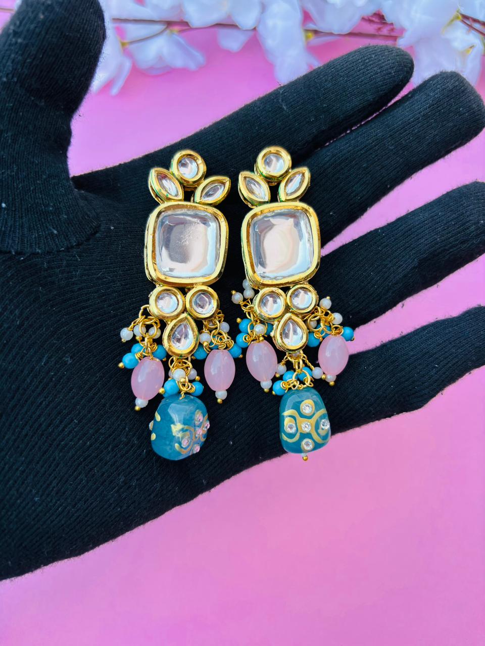 Designer Kundan Choker with Pink and Teal Tassel Details - Image 5