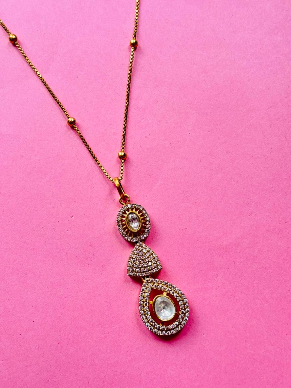 Kundan Polki Pendant Necklace Set - Image 3