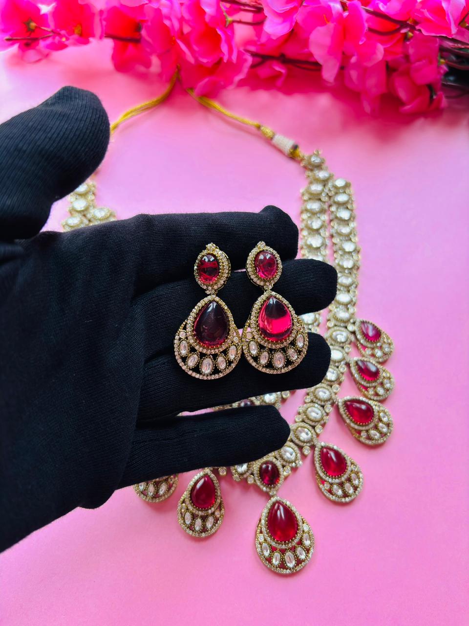Ruby Victorian Bridal Necklace Set - Image 5