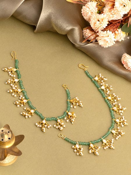 Green Bead and Pearl Cluster Ear Chain