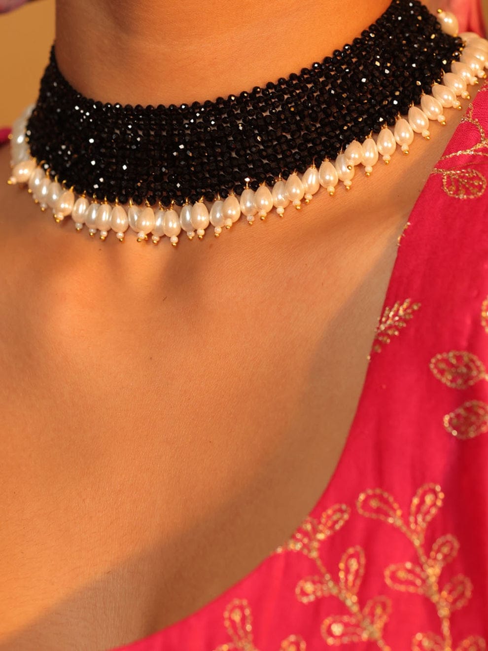 Black Bead Choker With White Drop - Image 3