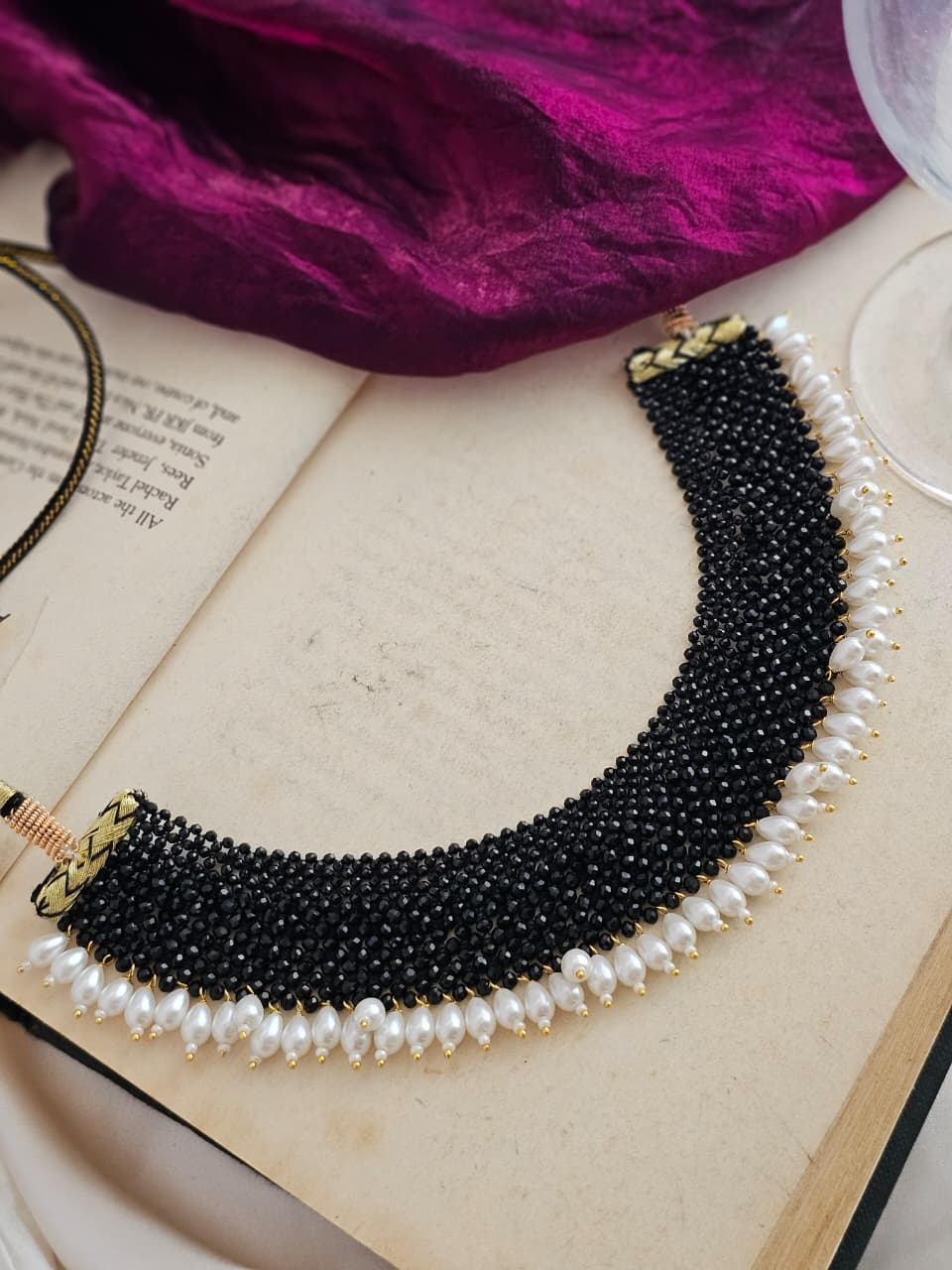 Black Bead Choker With White Drop - Image 2
