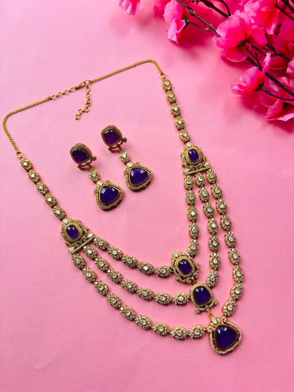 Multi-Layer Purple Stone Bridal Necklace Set