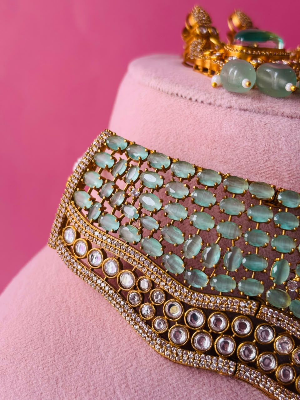 Polki Aquamarine Bridal Choker Set - Image 5
