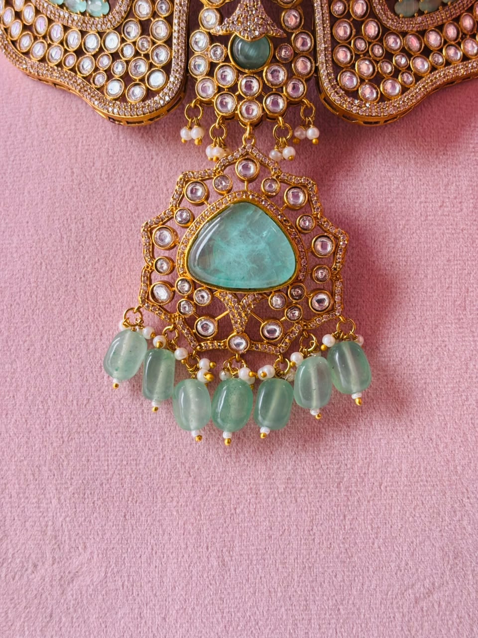 Polki Aquamarine Bridal Choker Set - Image 7