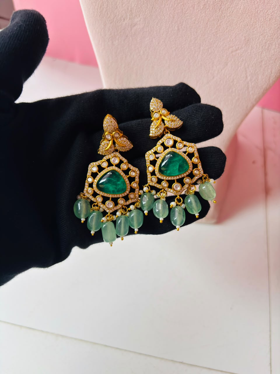 Polki Aquamarine Bridal Choker Set - Image 8