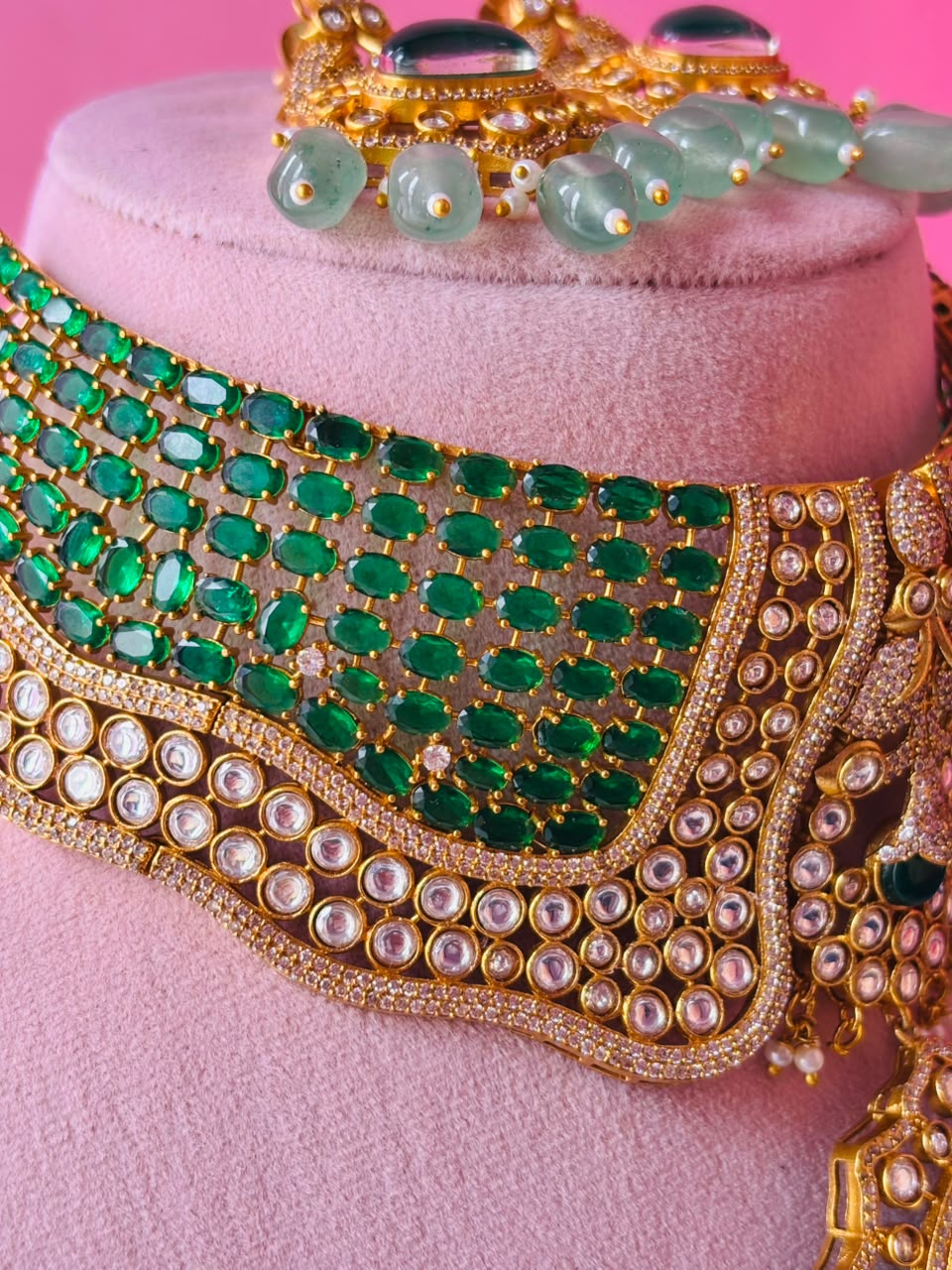 Polki Aquamarine Bridal Choker Set - Image 6