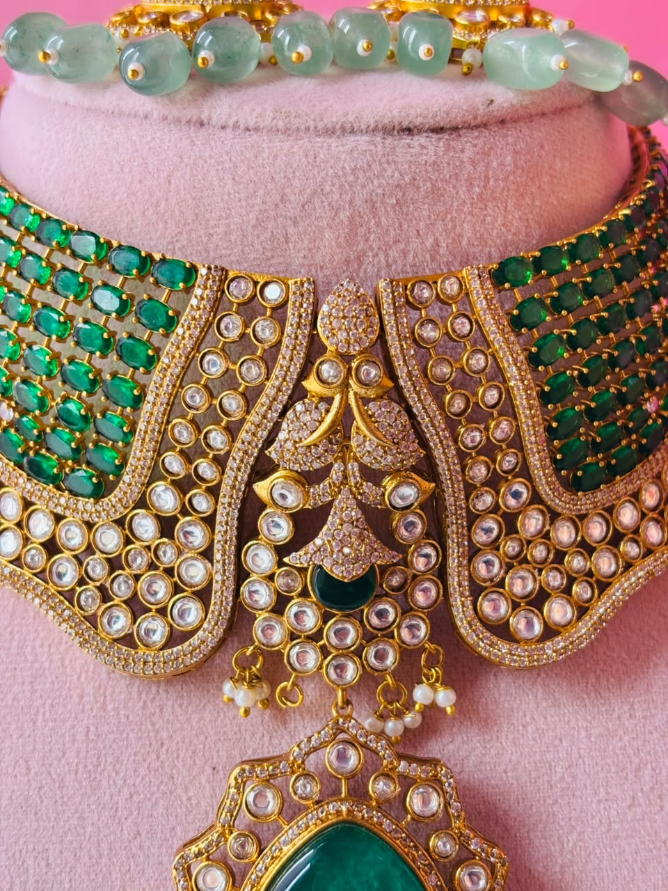 Polki Aquamarine Bridal Choker Set - Image 5