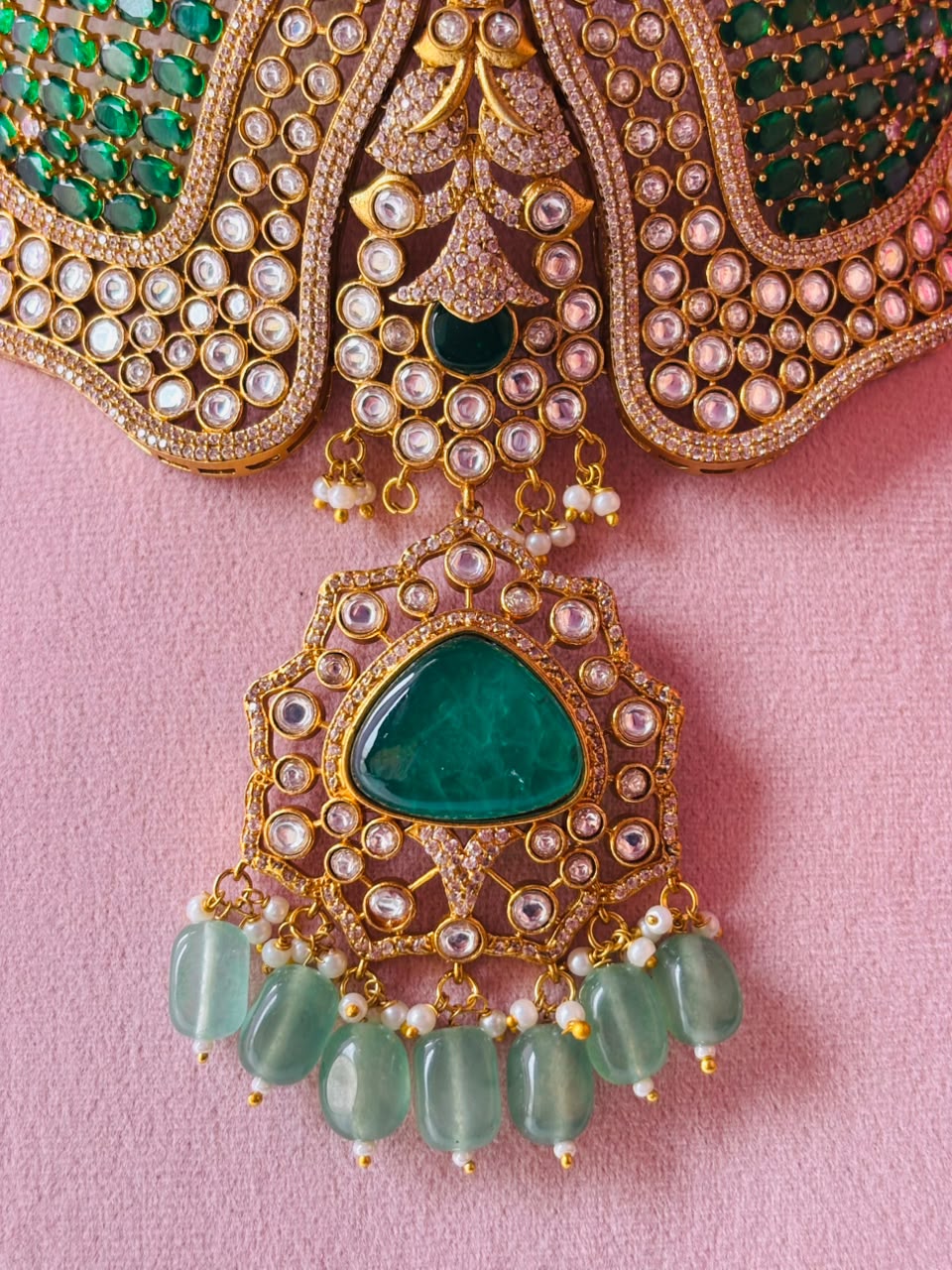 Polki Aquamarine Bridal Choker Set - Image 4