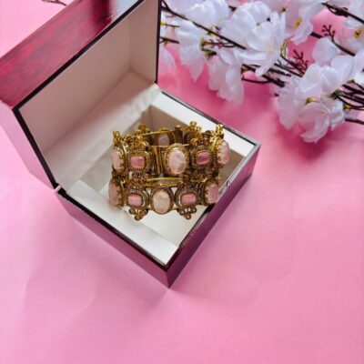 Exquisite Pink Stone and Polki Embellished Hinged Openable Bracelets (Pack Of 2)