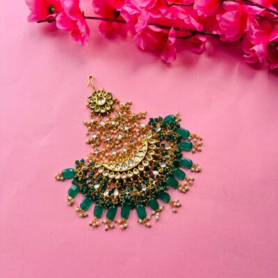 Gold Plated Green Emerald Kundan Passa Bridal Jhoomar Jewellery
