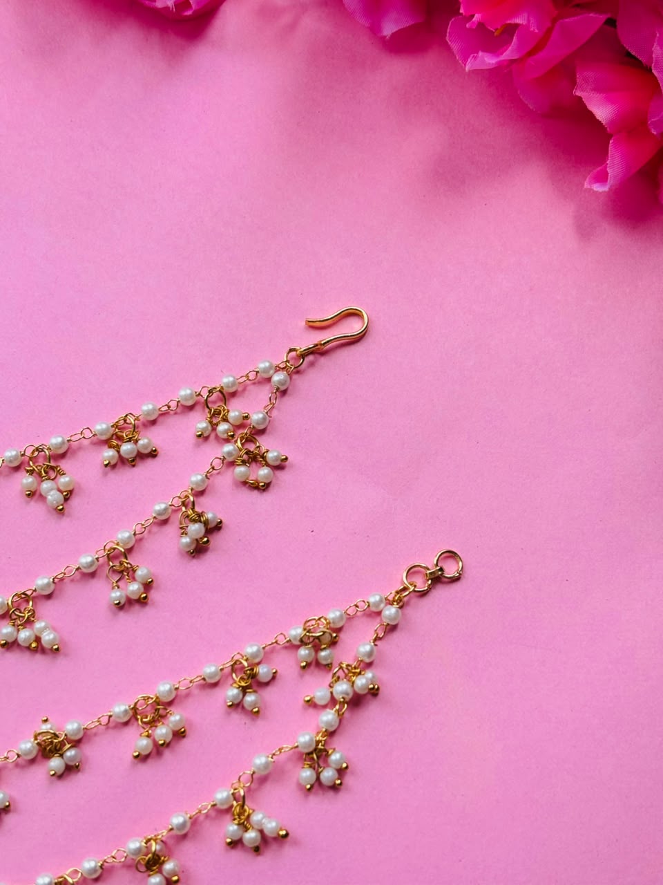Multi-Layer Pearl & Kundan Ear Chain - Image 3