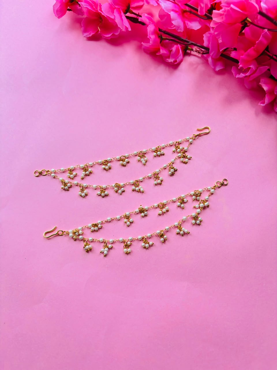 Multi-Layer Pearl & Kundan Ear Chain