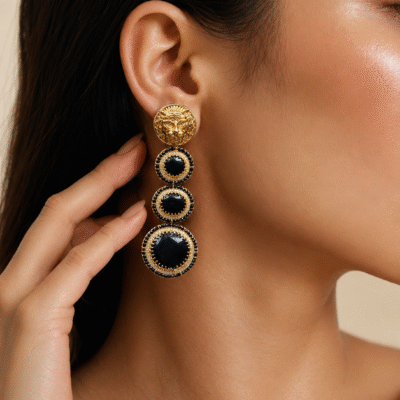 Victorian Lion Head Statement Earrings – Black Onyx