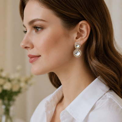 Polki Double Stone Stud Earrings