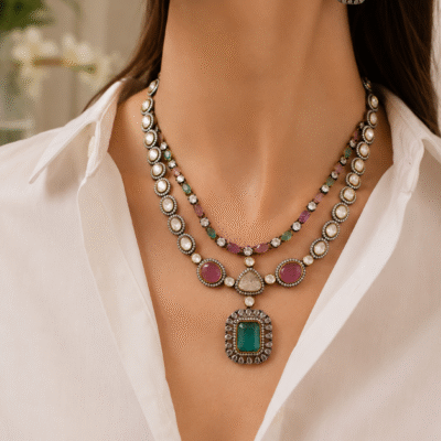 Emerald Victorian Layered Necklace Set