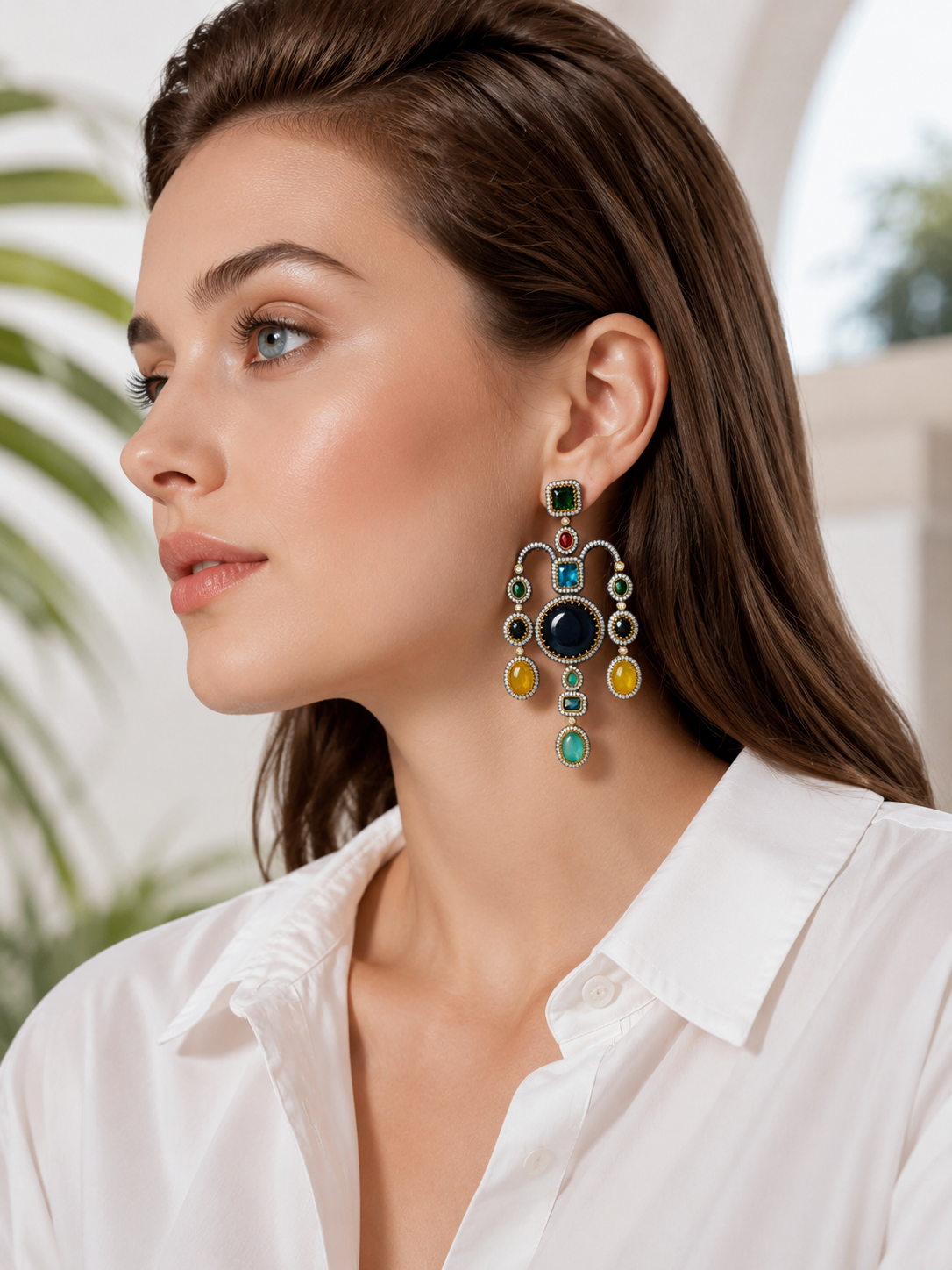 Victorian Multi-Gemstone Chandelier Earrings – Navratna Style