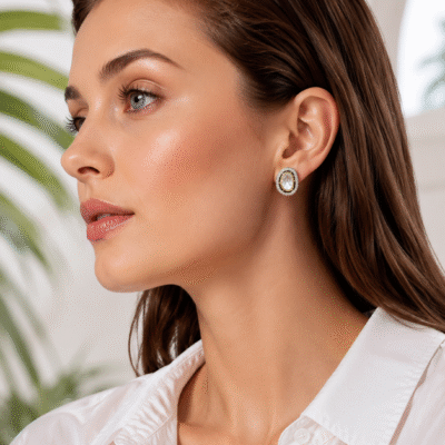Premium Polki Stud Earrings – Dual Tone CZ Studded