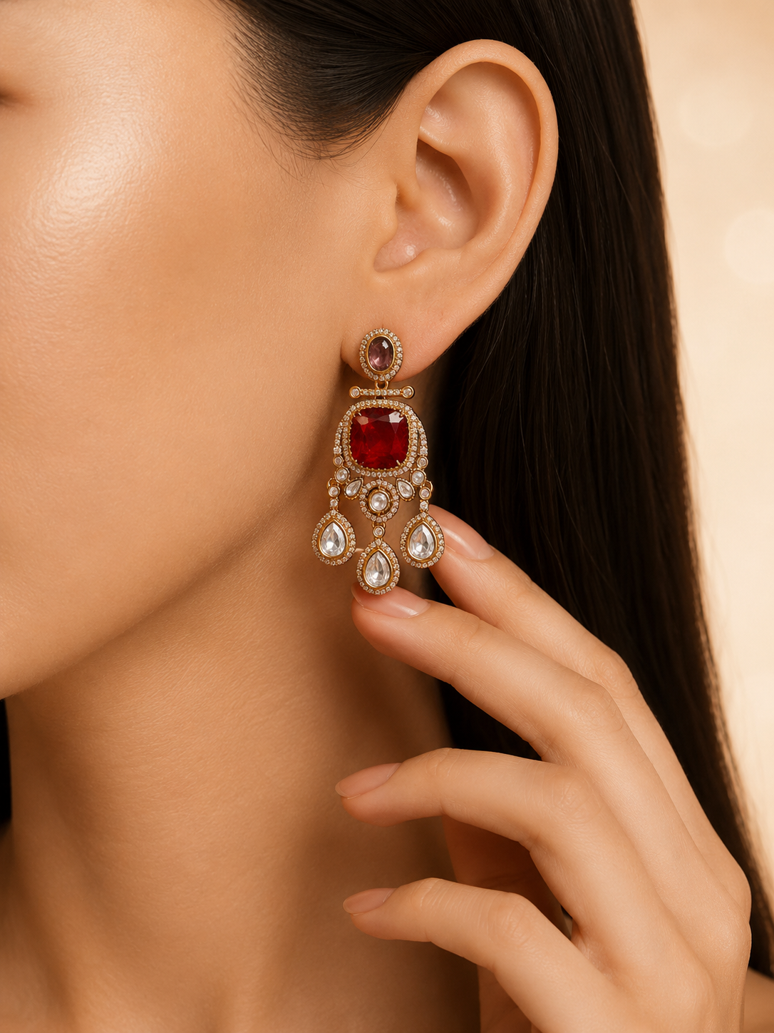Polki Chandbali Earrings for Women
