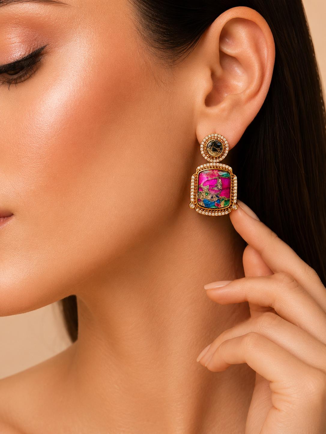 Mosaic Gemstone Drop Earrings