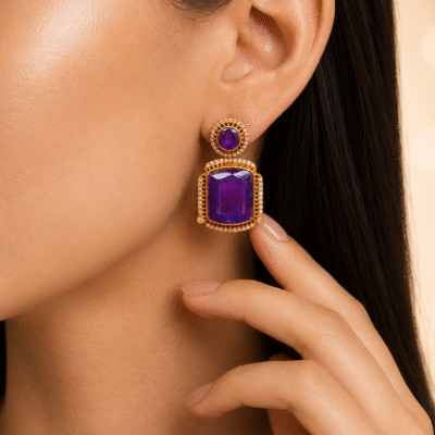 Emerald-Cut Gemstone Drop Earrings