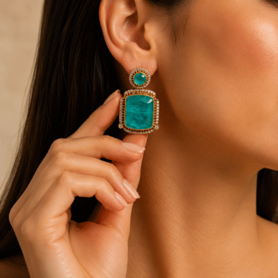 Emerald-Cut Gemstone Drop Earrings