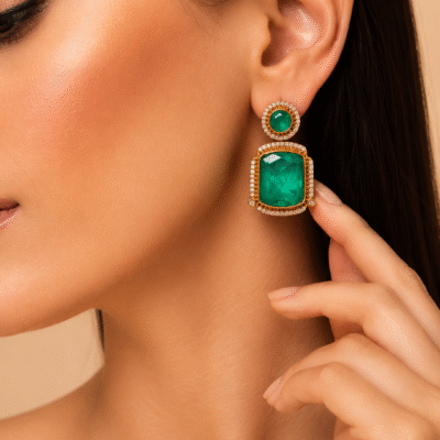 Emerald-Cut Gemstone Drop Earrings