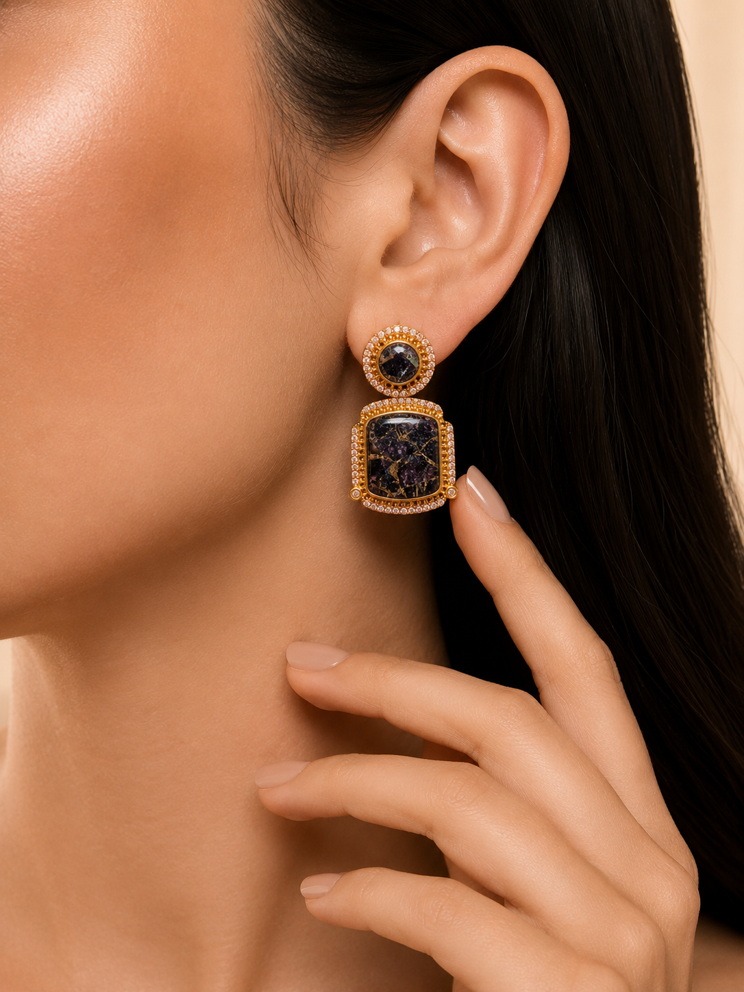 Mosaic Gemstone Drop Earrings