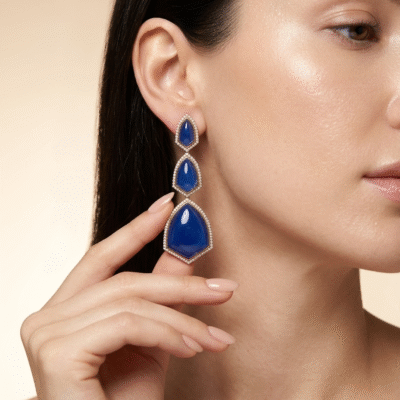 Kite Shape Tiered Drop Earrings with CZ Border