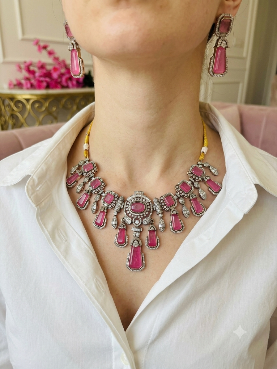 Ruby Victorian Statement Necklace Set