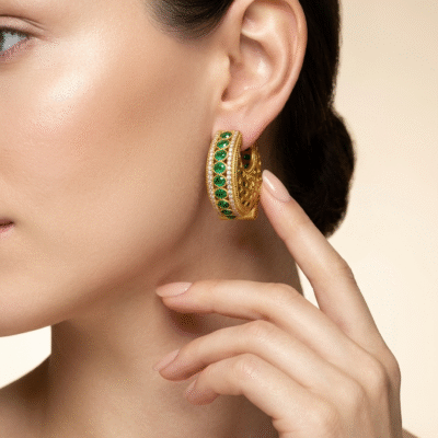 Gold Plated Studded Jaali Hoop Earrings