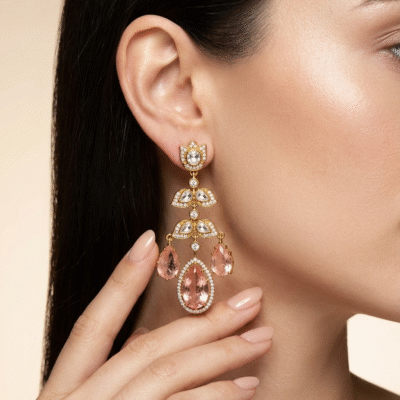 Gold Plated Kundan Floral Pear Drop Earrings
